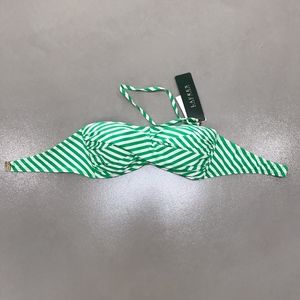Ralph Lauren Striped Bandeau Bikini Swim Top Green